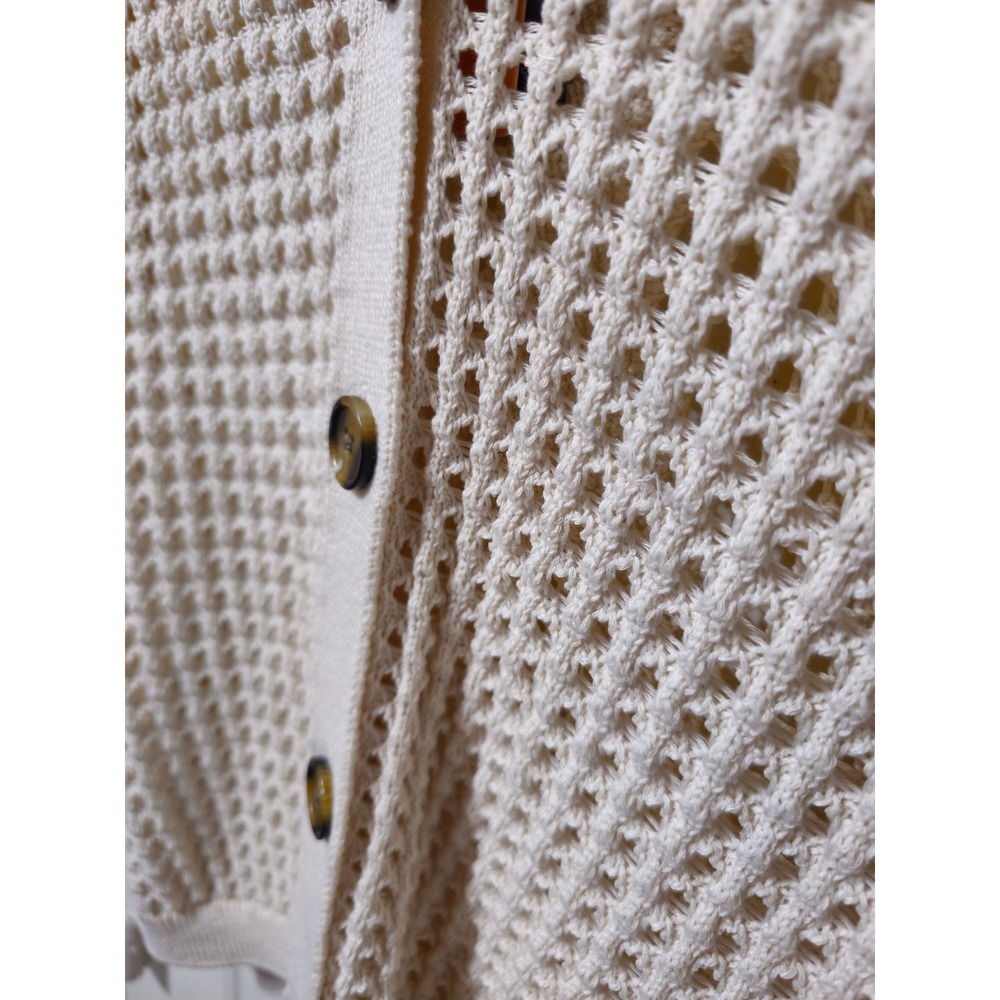 Halogen Womens Cream Open Knit Mesh Cardigan Sweater Polo Collar Size M NWT - Picture 5 of 8
